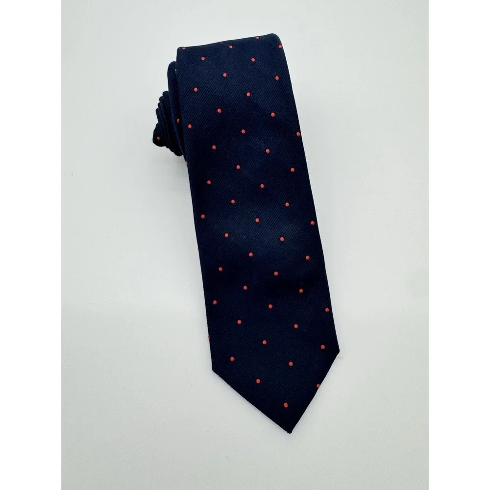 J.Crew Handmade USA Silk Tie Navy Blue Red Polka Dot Classic Mens Necktie‎